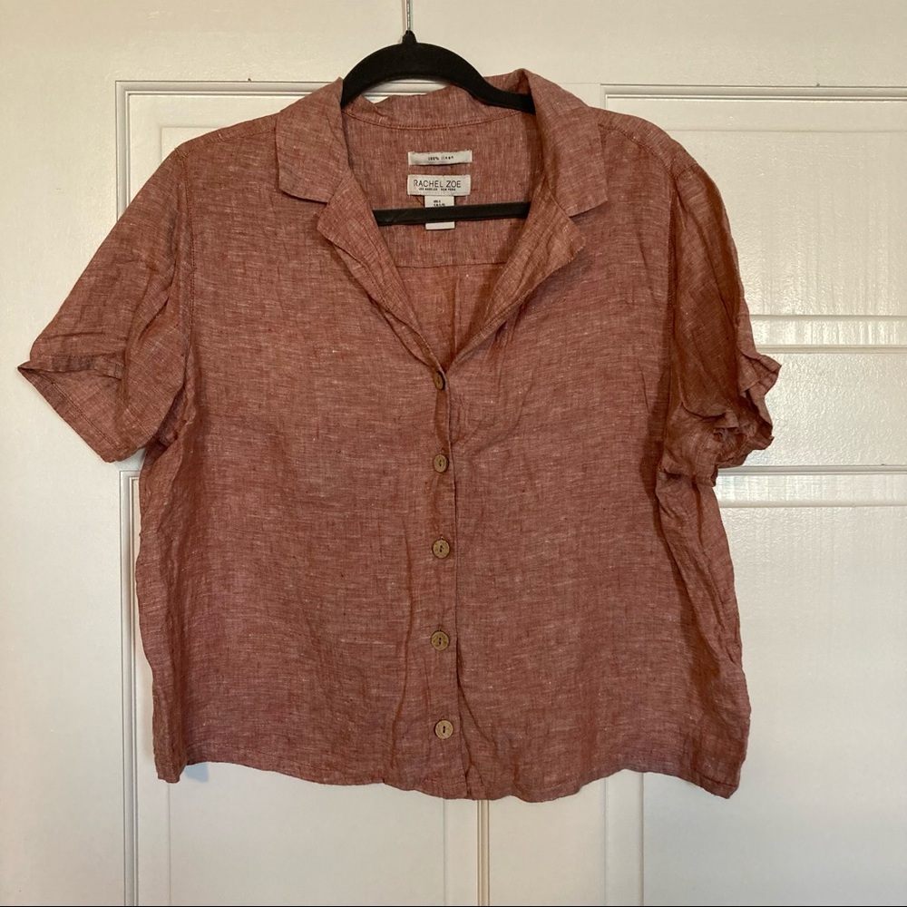 Rachel Zoe pink linen shirt